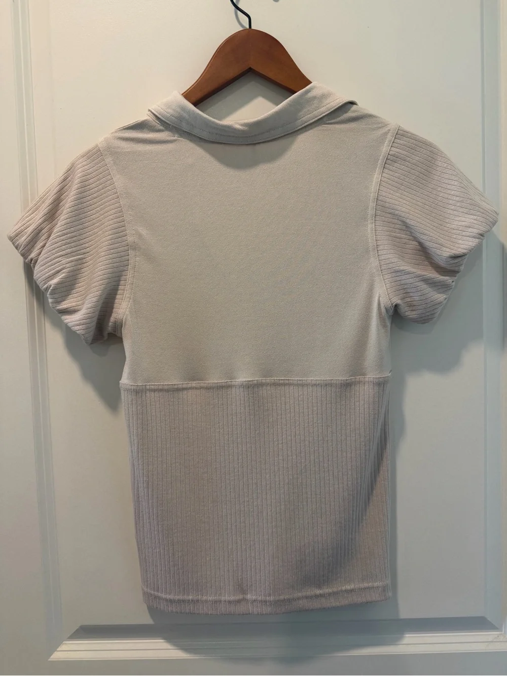 Free People Oatmeal Knit Collared V-Neck Top Size Small